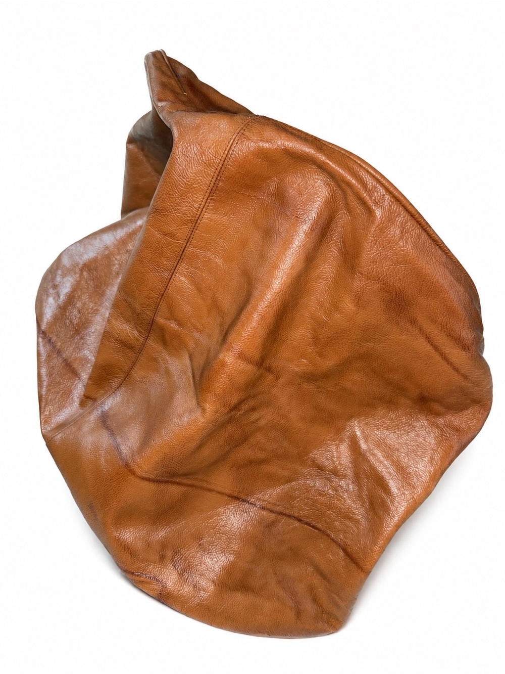 Skin Outfit Genuine Leather Ottoman Pouf Cover Cognac Brown Unstuffed - Picture 6 of 8